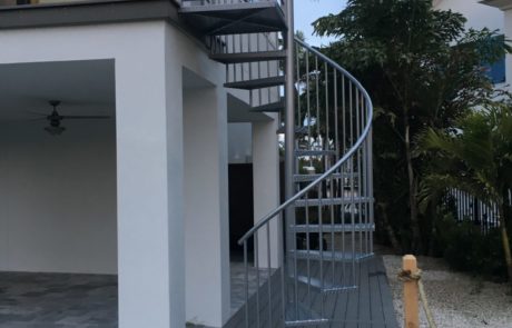 Building with metal spiral stairs