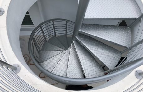 Looking down a spiral staircase