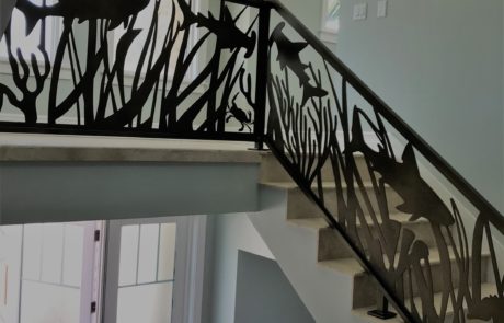 A custom interior metal railing.