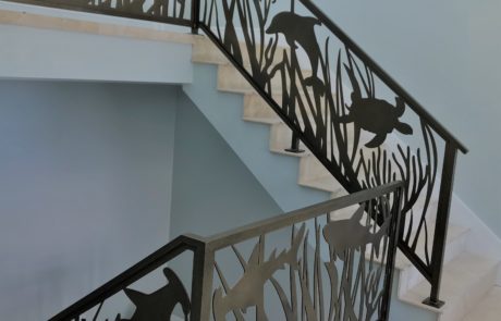 Interior metal railings with sea creature design